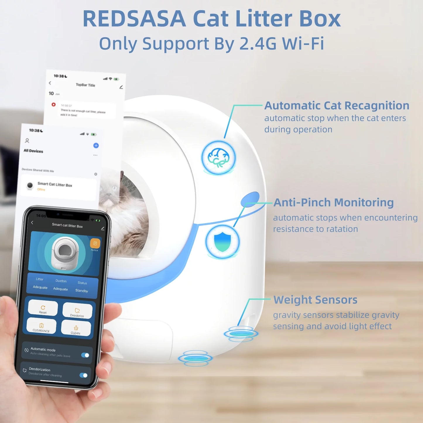 Self Cleaning Cat Litter Box, Automatic Litter Box with 2.4G Wifi APP Control , 40 Litter Liners&Mat